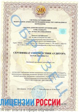 Образец сертификата соответствия аудитора №ST.RU.EXP.00006174-3 Чудово Сертификат ISO 22000